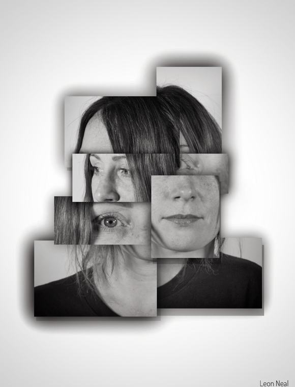 Fragmented portrait, black and white